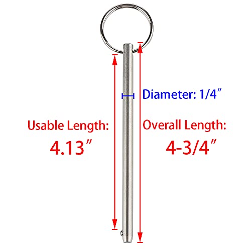 VTurboWay 2 Pack Long Quick Release Pin, Diameter 1/4"(6.3mm), Overall Length 4-3/4"(120mm), Usable Length 4.13"(105mm), Full 316 Stainless Steel, Bimini Top Pin, Marine Hardware - Image 4
