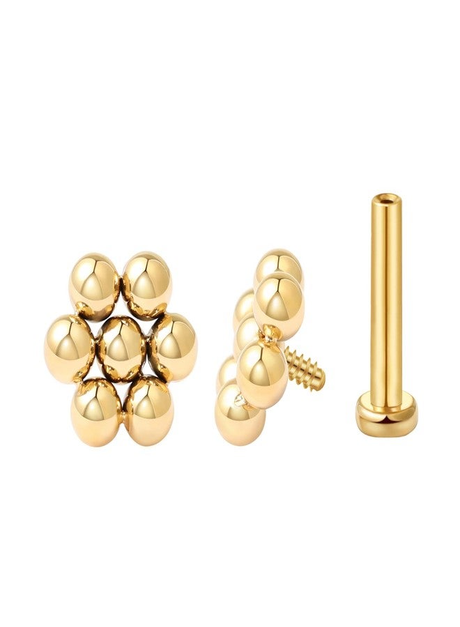 FANSING Beaded Flower Flat Back Earring for Helix Cartilage Conch Tragus Internally Threaded Labret Stud 16 Gauge 6mm 18k Gold-plated