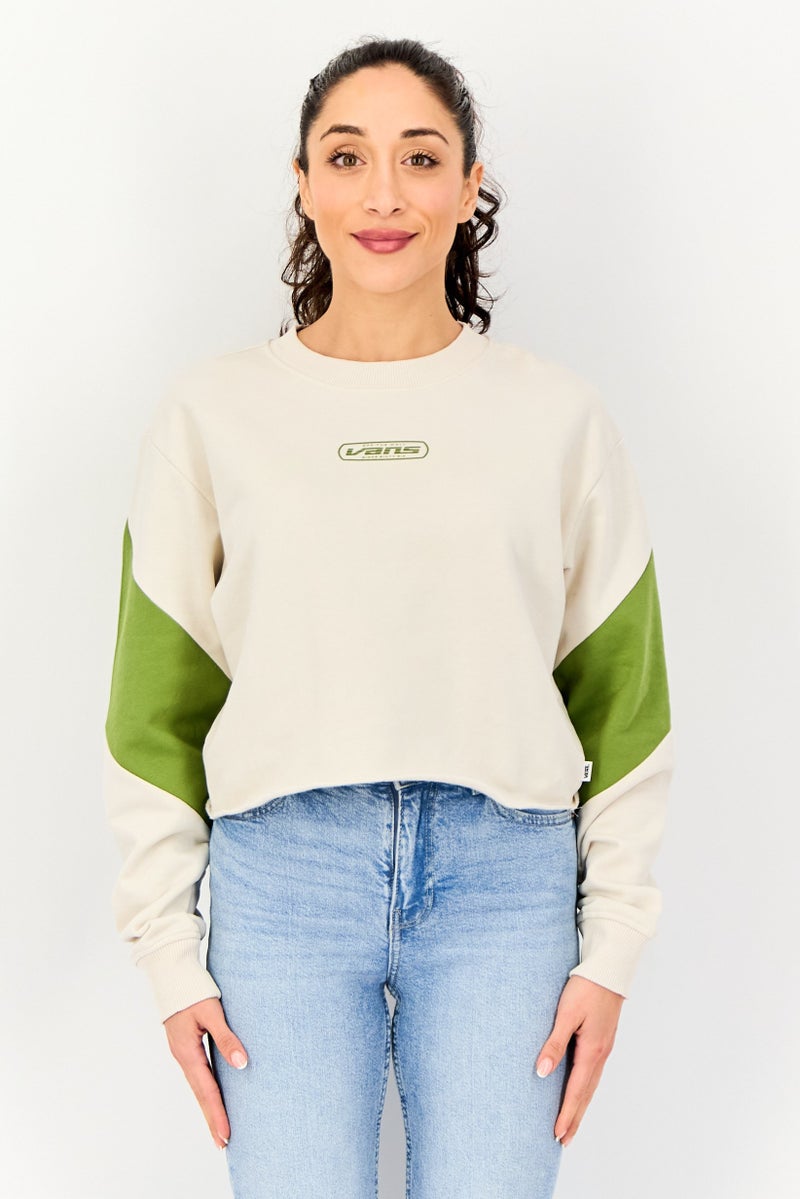 VANS بلوزة رياضية نسائية بأكمام طويلة مناسبة في الهواء الطلق، أبيض فاتح - Image 1