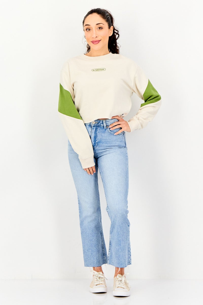 VANS بلوزة رياضية نسائية بأكمام طويلة مناسبة في الهواء الطلق، أبيض فاتح - Image 3