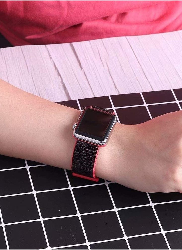 CATANES Apple Watch 42mm 44mm 45mm Nylon Sport Loop Band Compatible with iWatch Series 7/SE/6/5/4/3/2/1 Bright Crimson  - Image 5