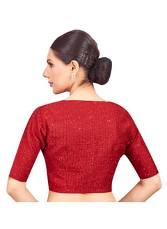 Studio Shringaar Studio Shringaar Women's Readymade Polyester Elbow Length Sleeves Saree Blouse with Mirror Work (Maroon, 42)  - Image 2