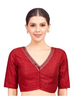 Studio Shringaar Studio Shringaar Women's Readymade Polyester Elbow Length Sleeves Saree Blouse with Mirror Work (Maroon, 42)  - Image 1