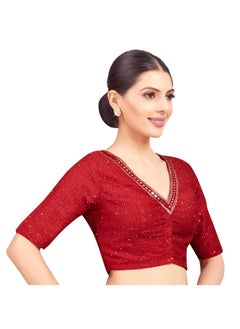Studio Shringaar Studio Shringaar Women's Readymade Polyester Elbow Length Sleeves Saree Blouse with Mirror Work (Maroon, 42)  - Image 4