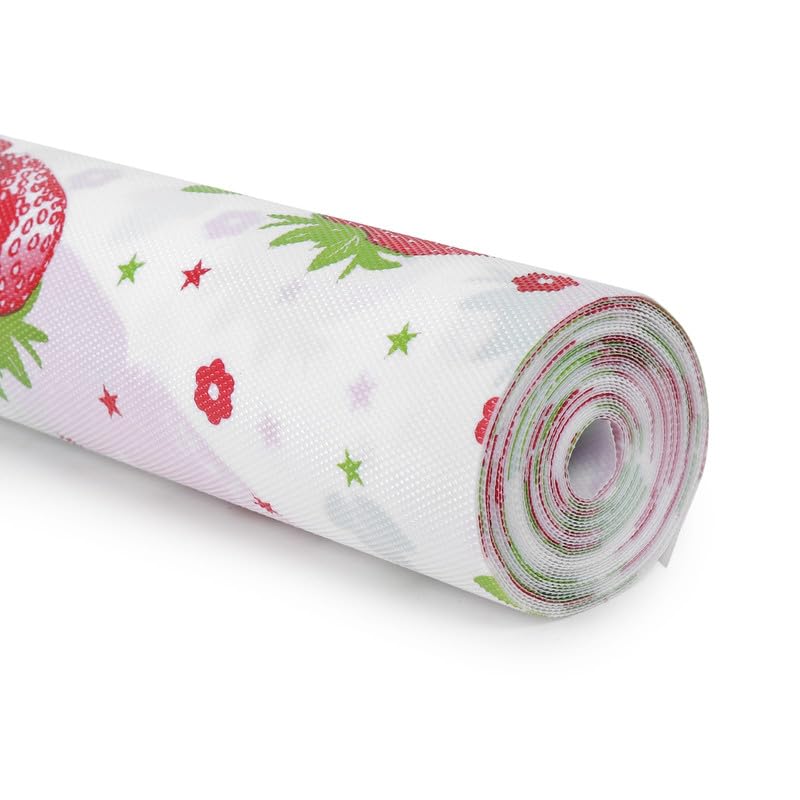 STYEVA Printed Anti-Slip Shelf Liner Mat Sheet for Drawers, Shelves, Tables, Cupboards, Fridge, Kitchen, Home, and Office - 45 CM X 5 M (Strawberry Design) - Image 1