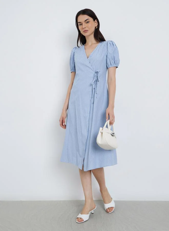 Take Two Take Two Striped Puff Sleeves Knee Length Dress