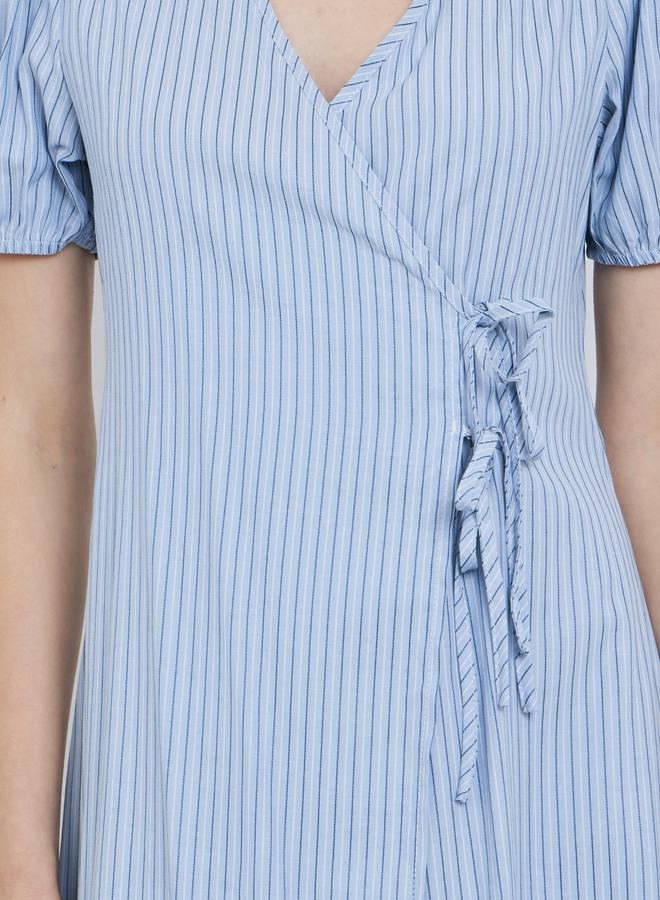 تايك تو فستان مخطط بطول الركبة بأكمام منفوخة - Image 4