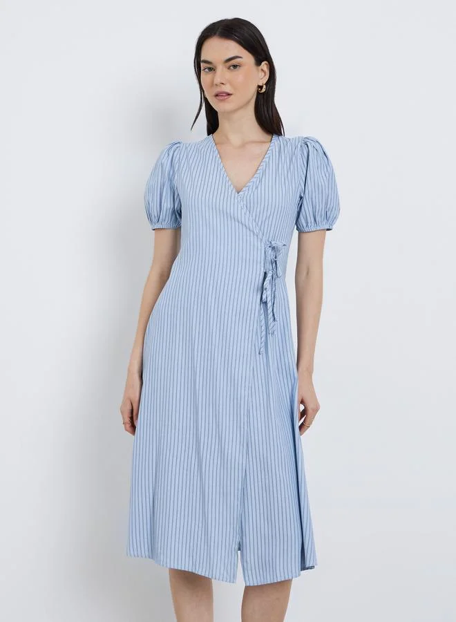 Take Two Take Two Striped Puff Sleeves Knee Length Dress