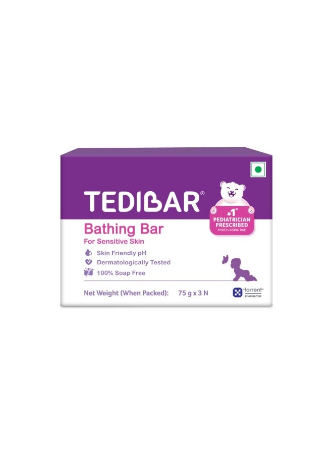 Tedibar Baby Bathing Bar | For Baby’s Sensitive Skin | Gentle Cleansing, Skin-friendly, pH 5.5, 75gm, Pack of 3 - Image 1