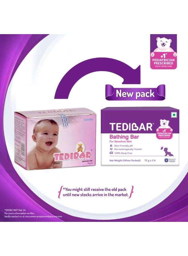 Tedibar Baby Bathing Bar | For Baby’s Sensitive Skin | Gentle Cleansing, Skin-friendly, pH 5.5, 75gm, Pack of 3 - Image 3