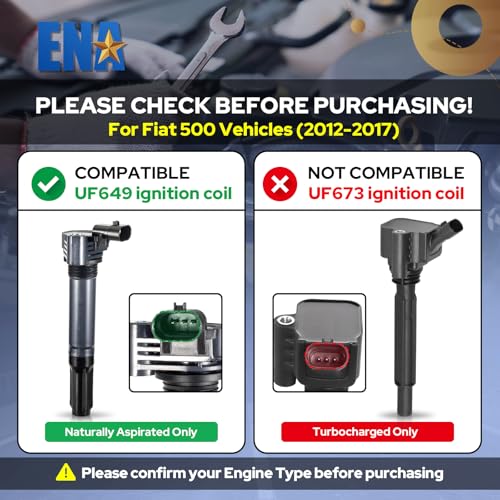 ENA Set of 4 Ignition Coil with 4 Iridium Spark Plug 2012 2013 2014 2015 2016 2017 Compatible with Fiat 500 14L Replacement for UF649 68070492AB 68070492AD 68070492AC 5308 - Image 3