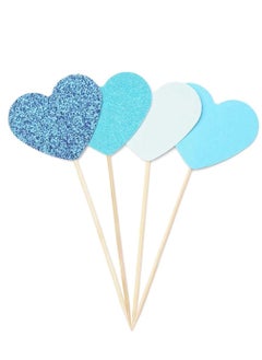 Generic Blue Heart Shape Cake Topper set 4 pieces Birthday Cake Topper DecorationCake Flags Baby Shower Birthday Party Decoration Cake Baking Party Supplies cupcake picks 