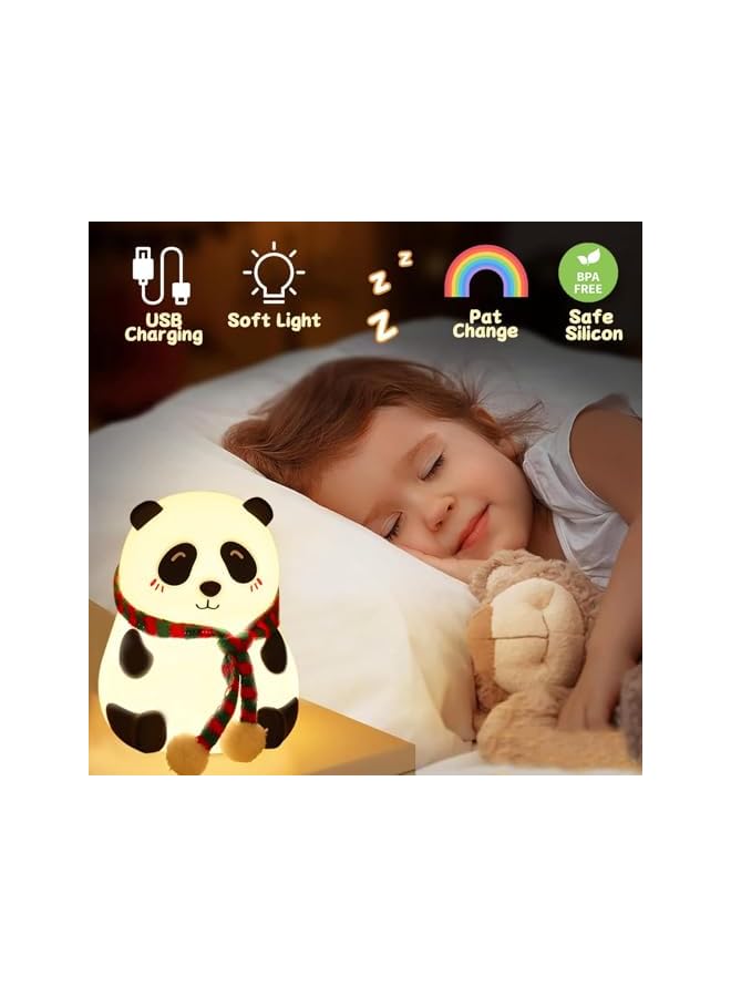 The Bros Panda Night Light for Kids, Cute Squishy Silicone Animal Lamp for Nursery, Touch-Control Lights, Portable with USB Rechargeable, Ideal Nightlight Gift for Baby Girls and Boys - Image 3