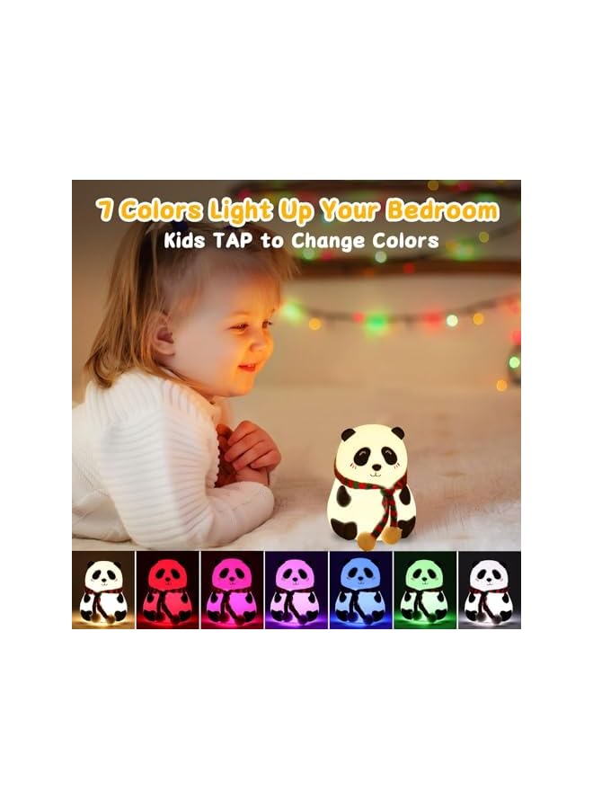 The Bros Panda Night Light for Kids, Cute Squishy Silicone Animal Lamp for Nursery, Touch-Control Lights, Portable with USB Rechargeable, Ideal Nightlight Gift for Baby Girls and Boys - Image 4