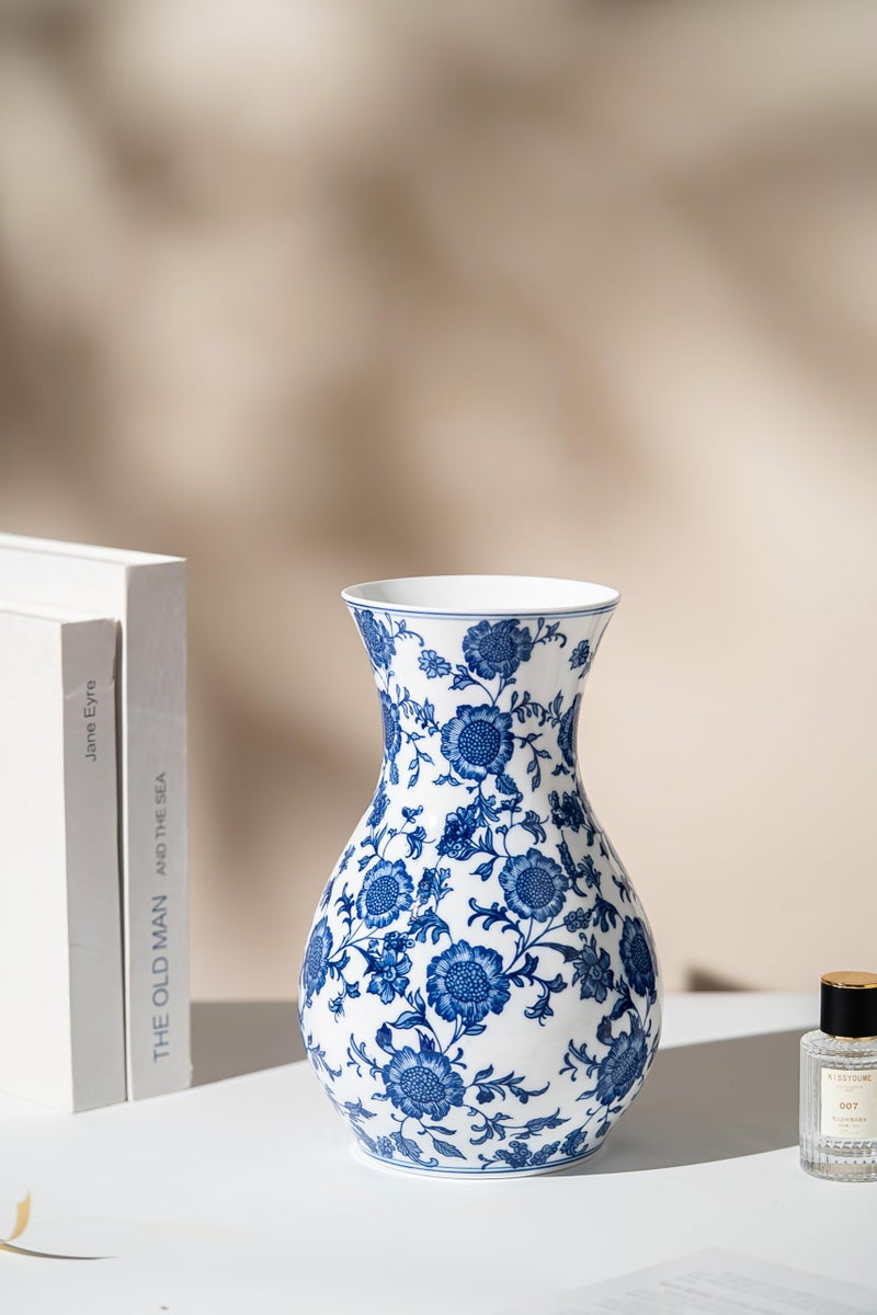 GaLouRo Blue and White Vase, Blue Sunflower Pattern Vase, Chinoiserie Vase, Blue and White Ginger Jar Vase for Home Decor,Flower Vase, Blue and White Porcelain DÃ©cor,11" H - Image 4