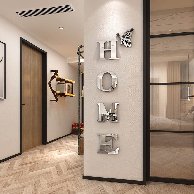 Doeean Doeean Home Letter Signs Acrylic Mirror Wall Stickers Decorations for Living Room Bedroom Decor Decals Silver 472 X 153IN 
