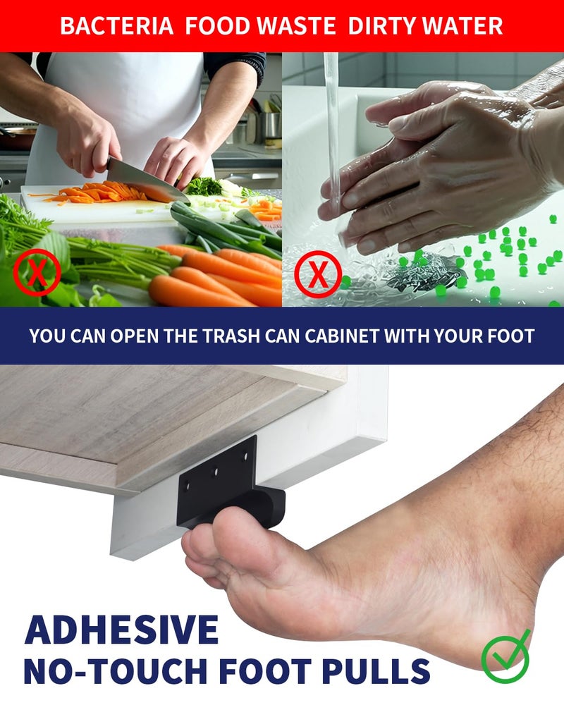 BaiNong Adhesive Touchless Foot Pulls for Cabinet Trash Can Black 4'' Touchless Hands Free Trash Opener for Overlay Kitchen Cabinet Door Bins (1, FH01-Black) - Image 3