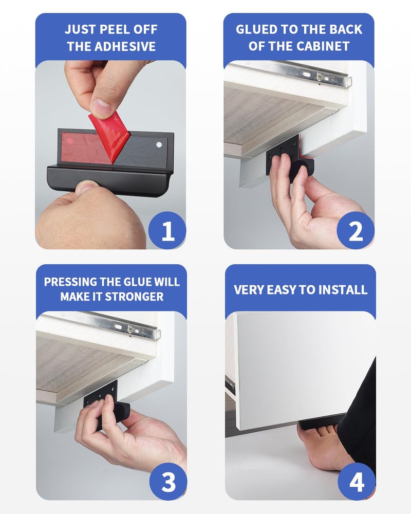 BaiNong Adhesive Touchless Foot Pulls for Cabinet Trash Can Black 4'' Touchless Hands Free Trash Opener for Overlay Kitchen Cabinet Door Bins (1, FH01-Black) - Image 4