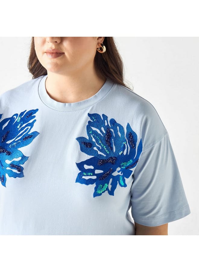 Ulla Popken Plus Size Ulla Popken Embroidered T-shirt with Short Sleeves  - Image 4