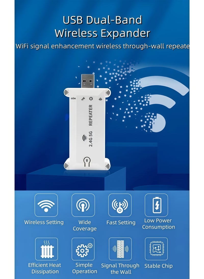 أورييل مُعزز إشارة WiFi لاسلكي بمنفذ USB - مُكرر إشارة مزدوج النطاق (2.4G/5G) بسرعة 1200 ميجابت في الثانية، يوفر تغطية إشارة شاملة وقدرة على اختراق الجدران، يعمل بنظام "التوصيل والتشغيل" (Plug and Play)، وهو جهاز محمول ومثالي للاستخدام في المنزل وأثناء السفر. - Image 2