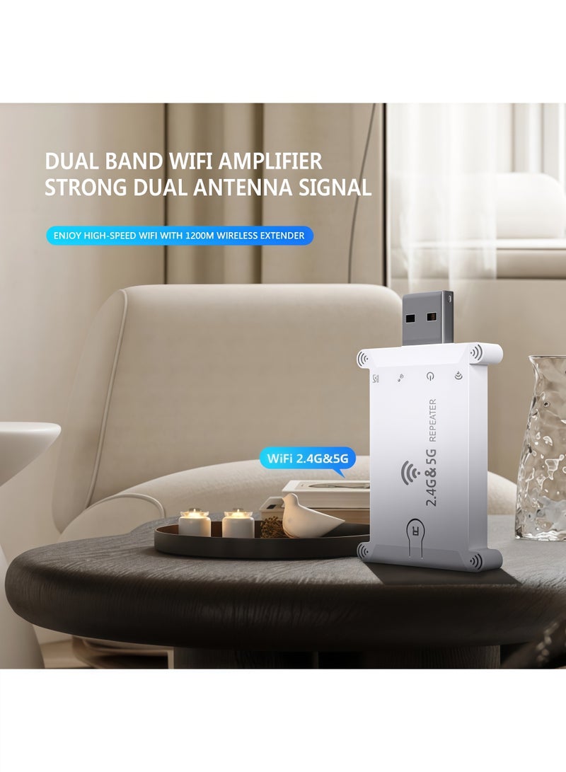 أورييل مُعزز إشارة WiFi لاسلكي بمنفذ USB - مُكرر إشارة مزدوج النطاق (2.4G/5G) بسرعة 1200 ميجابت في الثانية، يوفر تغطية إشارة شاملة وقدرة على اختراق الجدران، يعمل بنظام "التوصيل والتشغيل" (Plug and Play)، وهو جهاز محمول ومثالي للاستخدام في المنزل وأثناء السفر. - Image 3