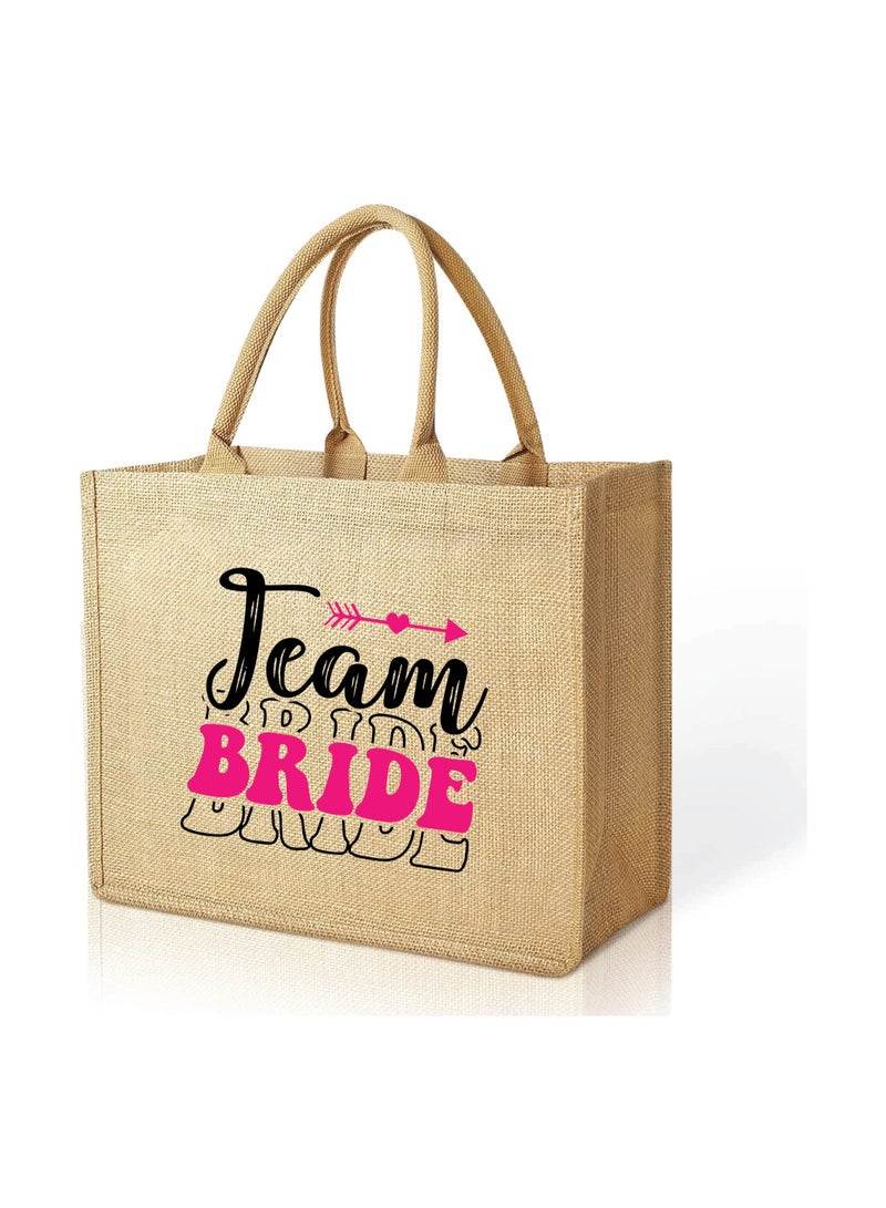 PRINTSHOP4ME Team Bride Jute Totes - Eco-Friendly Gifts for Every Team Member - Bridesmaids Besties - Weddings and Bridal Showers Jute Bag  - Image 1