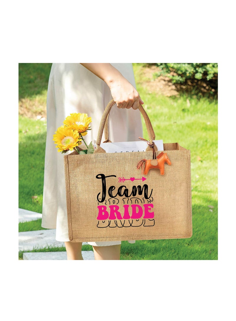 PRINTSHOP4ME Team Bride Jute Totes - Eco-Friendly Gifts for Every Team Member - Bridesmaids Besties - Weddings and Bridal Showers Jute Bag  - Image 4