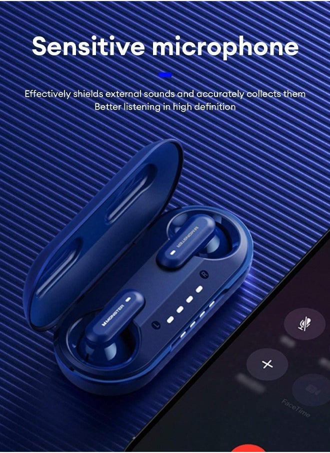 Monster - Monster XKT25 Wireless Bluetooth Earbuds Gaming Headphones Deep Bass Low Latency Game Headset with Built-in Microphone For Gaming Noise Canceling Headsets Blue - Image 1