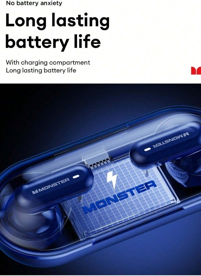 Monster - Monster XKT25 Wireless Bluetooth Earbuds Gaming Headphones Deep Bass Low Latency Game Headset with Built-in Microphone For Gaming Noise Canceling Headsets Blue - Image 1