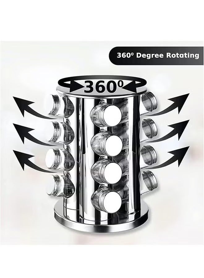 BLOOMING TIME 16 Piece Transparent Glass Spice Cans And Stainless Steel Spice Cans Storage Racks, Can Be Rotated 360 Degrees, Classified And Stored, Large Capacity, Easy To Use - Image 2