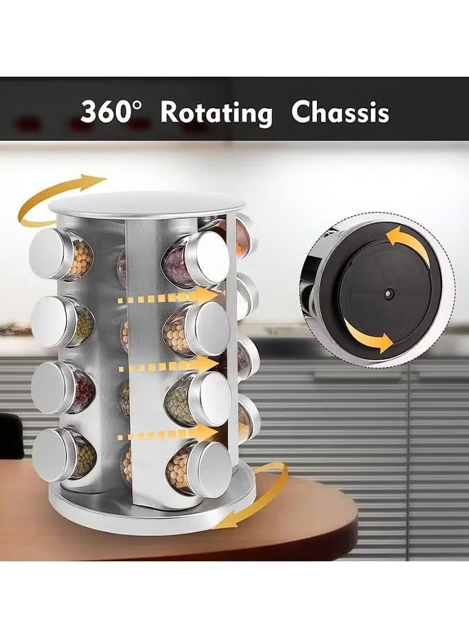 BLOOMING TIME 16 Piece Transparent Glass Spice Cans And Stainless Steel Spice Cans Storage Racks, Can Be Rotated 360 Degrees, Classified And Stored, Large Capacity, Easy To Use - Image 4
