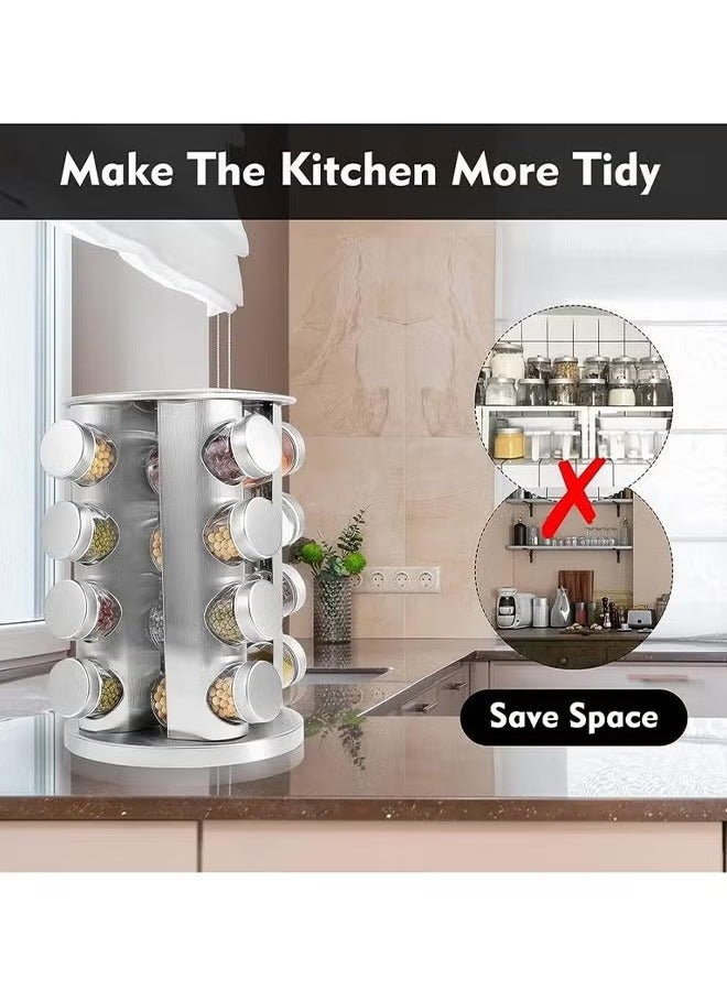 BLOOMING TIME 16 Piece Transparent Glass Spice Cans And Stainless Steel Spice Cans Storage Racks, Can Be Rotated 360 Degrees, Classified And Stored, Large Capacity, Easy To Use - Image 5