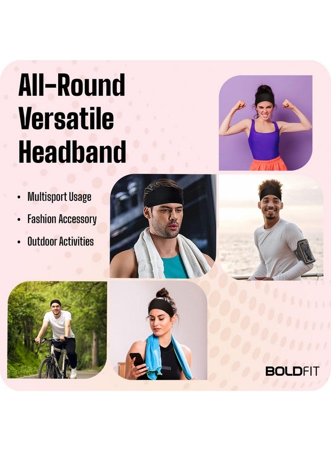 بولد فيت عصابة رأس من القطن من Boldfit للرجال والنساء - عصابة رأس رياضية بدون حمالات للصالة الرياضية والتنس وكرة الريشة والرياضات الأخرى - عصابة شعر للجنسين مع عصابات رأس غير قابلة للانزلاق للشعر الطويل - أسود، عبوة من قطعة واحدة - Image 3