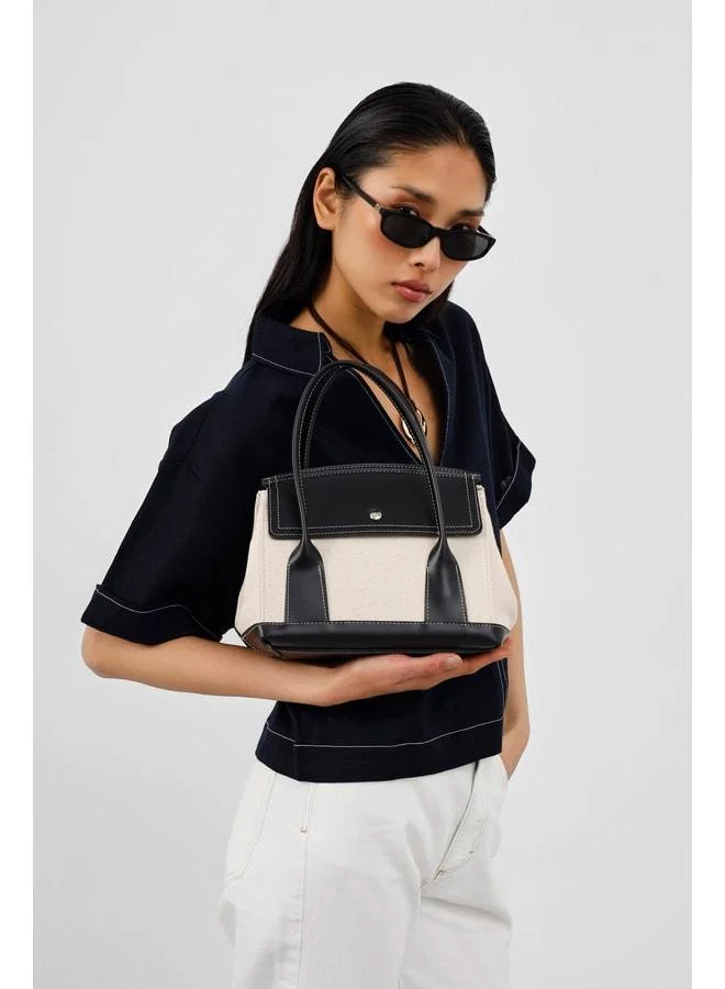 Black Suede-Trimmed Canvas Handbag and Crossbody.