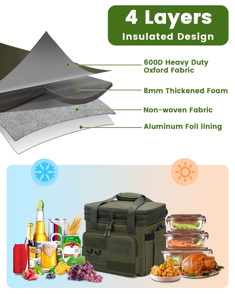 RalChyez Tactical Lunch Bag, 20L Large Heavy Duty Double Deck Insulated Lunch Box Leakproof Expandable Tote Cooler with Shoulder Strap for Adult Men Women Work Fishing Picnic Travel Green - Image 5