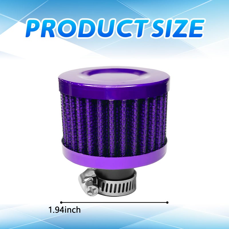 Generic Pvotawp Breather Filter Reather Fit Air Vent Cleaner Cold Air Intake Filter Kit, 0.47" Turbo Vent Intake Filter Valve Cover Cleaner Crankcase Breather Filter Fits Car Motorcycle (Purple)  - Image 2