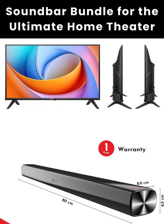 Hisense Bundle Of 32-inch VIDAA Smart HD TV (DTS Virtual-X, Game & Sports Mode, Bezel-Less Design) With Soundbar (Bluetooth, FM Radio, 2.0 Channel Audio) 32A4Q+SOUNDBAR Black - Image 2