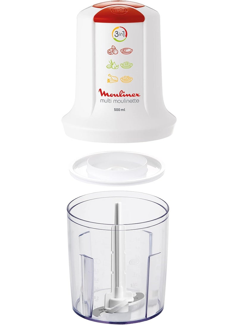 مولينكس AT7151EG Multi Moulinette Chopper 3 in 1, 500 ml Chopper, 500 Watts, 1 Speed and Turbo function, Removable Stainless Steel Blades, white 500 W AT7151EG White - Image 2
