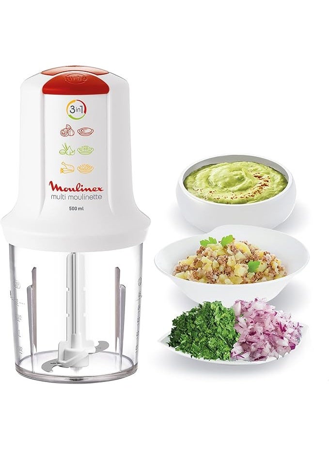 مولينكس AT7151EG Multi Moulinette Chopper 3 in 1, 500 ml Chopper, 500 Watts, 1 Speed and Turbo function, Removable Stainless Steel Blades, white 500 W AT7151EG White - Image 4