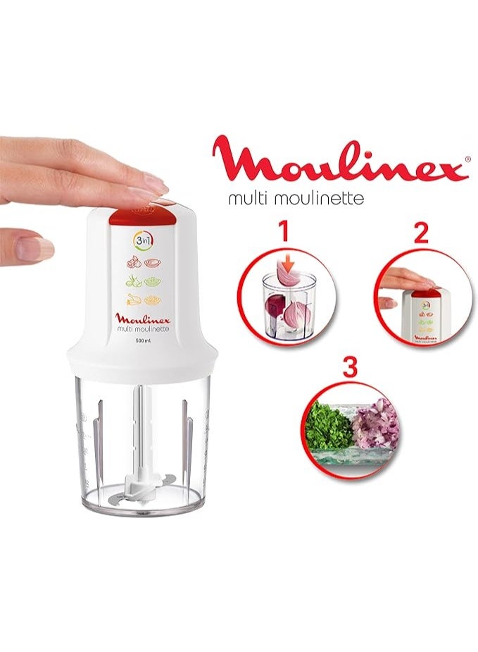 مولينكس AT7151EG Multi Moulinette Chopper 3 in 1, 500 ml Chopper, 500 Watts, 1 Speed and Turbo function, Removable Stainless Steel Blades, white 500 W AT7151EG White - Image 5