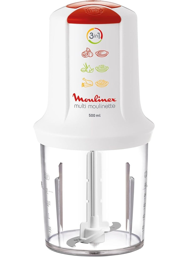 مولينكس AT7151EG Multi Moulinette Chopper 3 in 1, 500 ml Chopper, 500 Watts, 1 Speed and Turbo function, Removable Stainless Steel Blades, white 500 W AT7151EG White - Image 1