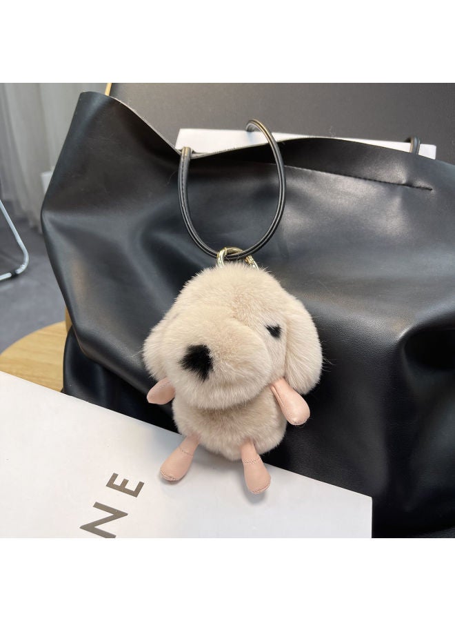 Real Rex Rabbit Fur Dog Car Keychain Pendant Personalized Creative Internet Celebrity Cute White Dog Plush Bag Pendant-Color:Lemon Yellow - Image 4