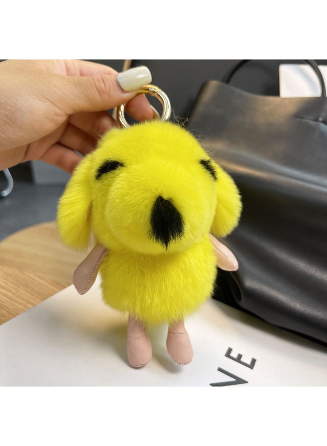 Real Rex Rabbit Fur Dog Car Keychain Pendant Personalized Creative Internet Celebrity Cute White Dog Plush Bag Pendant-Color:Lemon Yellow - Image 1