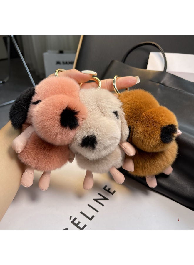 Real Rex Rabbit Fur Dog Car Keychain Pendant Personalized Creative Internet Celebrity Cute White Dog Plush Bag Pendant-Color:Lemon Yellow - Image 5