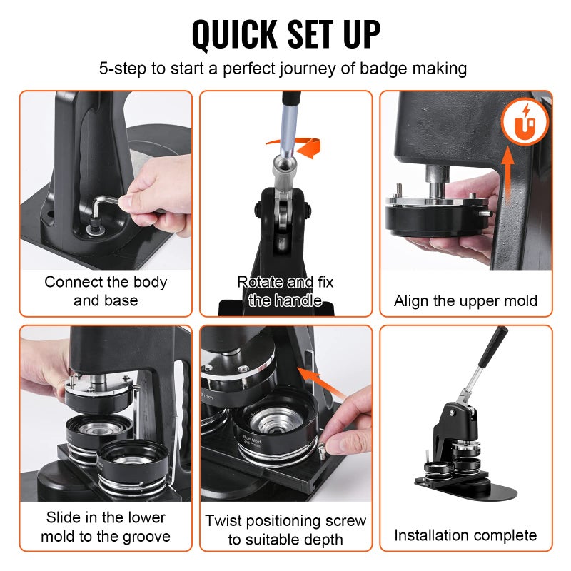 VEVOR Button Maker Machine, Multiple Sizes 1.25+2.25 Inch Badge Punch Press Kit, Children DIY Gifts Pin Maker, Button Making Supplies with 500pcs Button Parts & Circle Cutter & Magic Book - Image 5