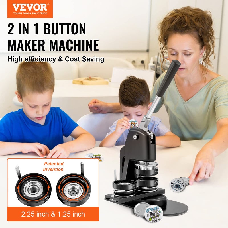 VEVOR Button Maker Machine, Multiple Sizes 1.25+2.25 Inch Badge Punch Press Kit, Children DIY Gifts Pin Maker, Button Making Supplies with 500pcs Button Parts & Circle Cutter & Magic Book - Image 2