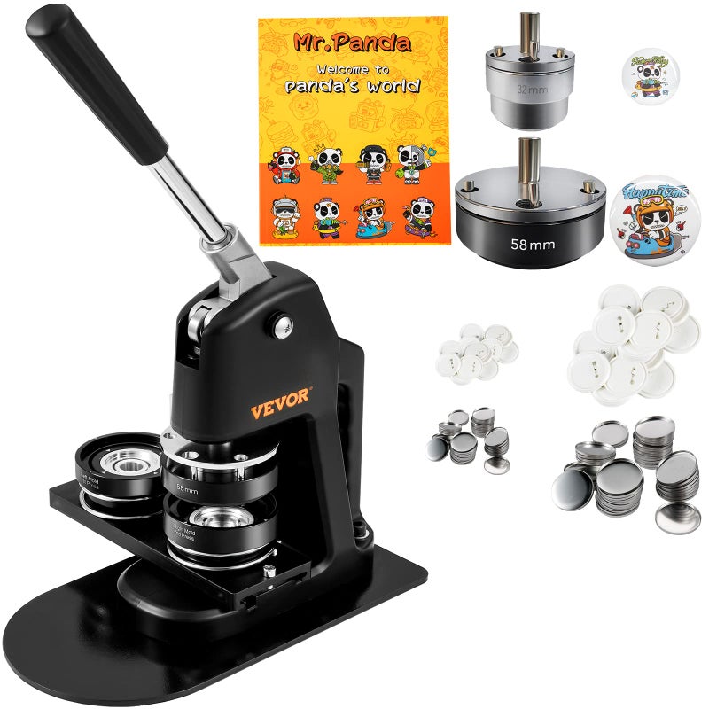 VEVOR Button Maker Machine, Multiple Sizes 1.25+2.25 Inch Badge Punch Press Kit, Children DIY Gifts Pin Maker, Button Making Supplies with 500pcs Button Parts & Circle Cutter & Magic Book - Image 1
