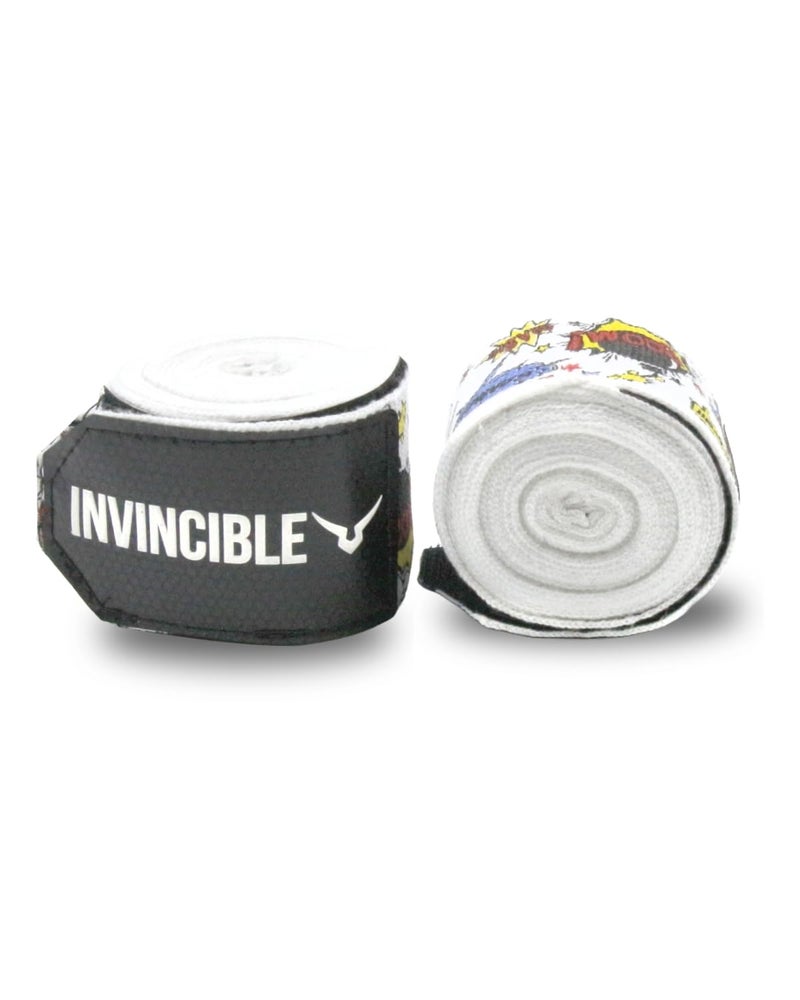 INVINCIBLE Nylon Mexican Style Semi-Stretch Boom Boom Printed Hand Wraps (White, 2.5 Meter) - Image 4
