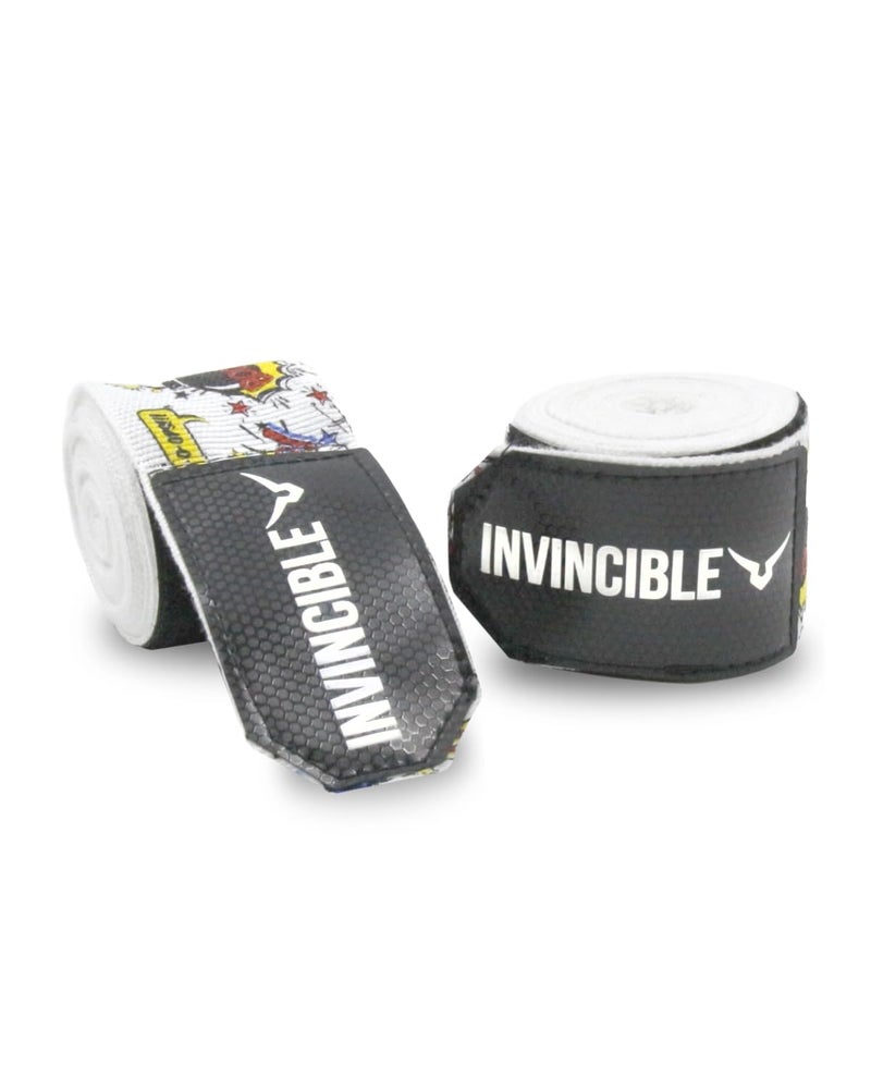 INVINCIBLE Nylon Mexican Style Semi-Stretch Boom Boom Printed Hand Wraps (White, 2.5 Meter) - Image 2