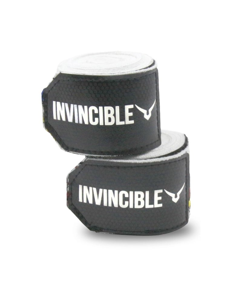 INVINCIBLE Nylon Mexican Style Semi-Stretch Boom Boom Printed Hand Wraps (White, 2.5 Meter) - Image 3